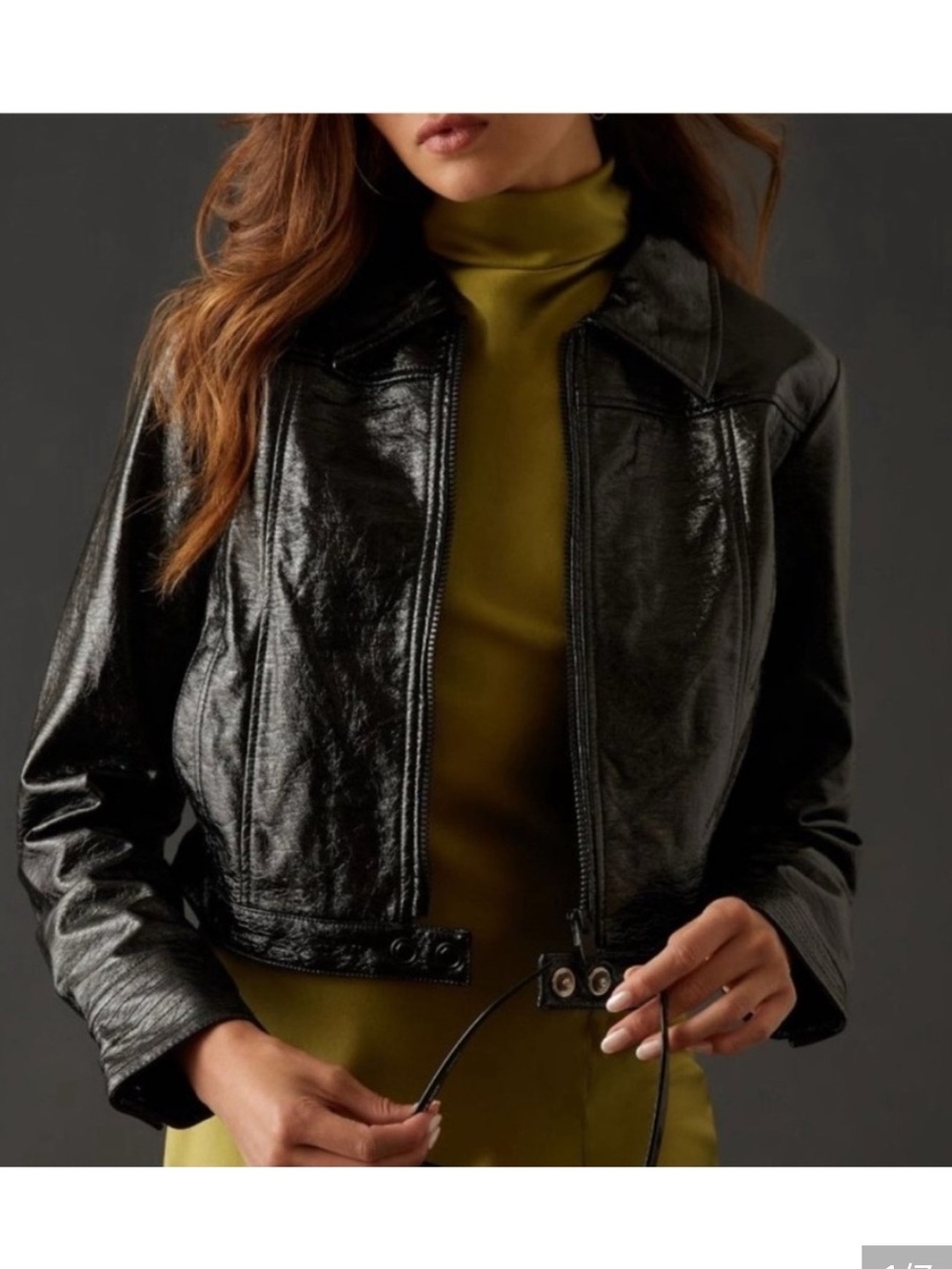 Maeve by Anthropologie Black crinkled Patent Leather Jacket